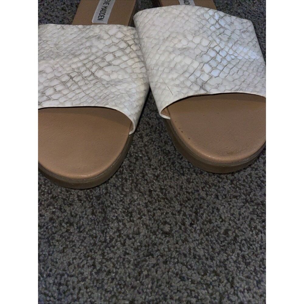 Steve Madden Karolyn Slides 7M Cream Snake Croc Embossed Aesthetic Neutral - Picture 6 of 7